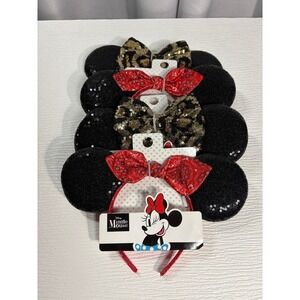 Disney Minnie Mouse Sequin Ears Headband 4 Pack Leopard Bandana Bows NEW S0060